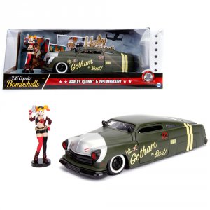 Jada 30456 1951 Mercury Matt Green With Harley Quinn Diecast Figurine 