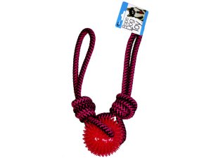 Bulk GE488 25quot; Pull Rope Dog Toy With Spike Center Ball Chew