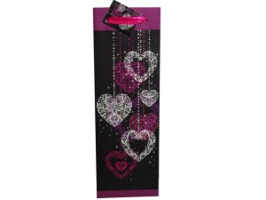 Bulk GB222 Pink Hearts Wine Bottle Gift Bag With Gift Note