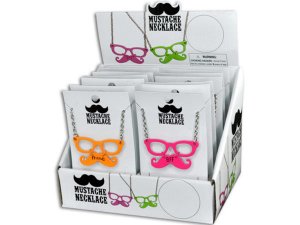 Bulk EN903 Neon Sunglass Mustache Necklace In Countertop Display