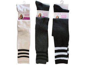 Bulk BJ397 Womenamp;039;s Knee High Three Stripe Socks In Assorted Col