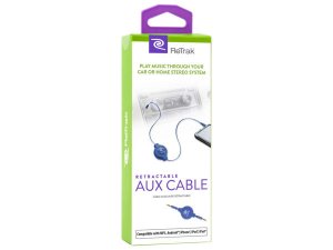 Bulk EN949 Retrak 5 Foot Retractable Aux Audio Cable In Blue