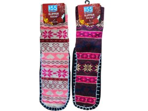 Bulk BJ393 Winter Themed Slipper Socks With Foot Grips In Assorted Sty