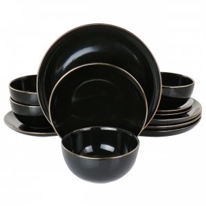 Gibson 127011.12 Home Rockaway Gold 12 Piece Stoneware Dinnerware Set 