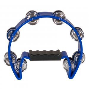 X8 X8-TAMB-CR-BLU Crescent Tambourine, Blue, 16 Jingles With Black Han