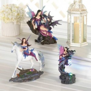 Dragon 10018838 Blue And Purple Fairy And White Unicorn Figurine