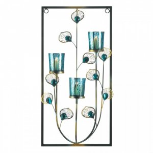 Accent 10018915 Peacock Rectangular Wall Sconce - Three Candles