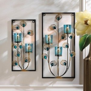 Accent 10018915 Peacock Rectangular Wall Sconce - Three Candles