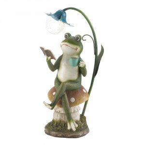 Summerfield 10018963 Frog Reading On Mushroom Solar Garden Light