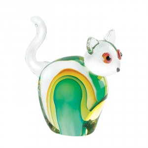 Accent 10019070 Elegant Green And Yellow Art Glass Cat Figurine