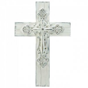 Accent 10018692 Ornate Rustic Whitewashed Wall Cross