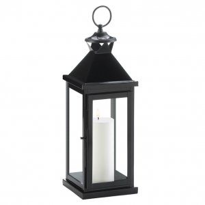 Gallery 10019026 Glossy Black Metal Candle Lantern - 17.5 Inches