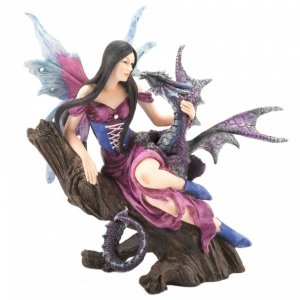 Dragon 10018839 Fairy On Log With Dragon Figurine