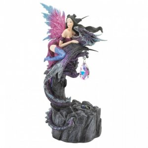 Dragon 10018844 Fairy And Dragon Figurine With Crystal And Light