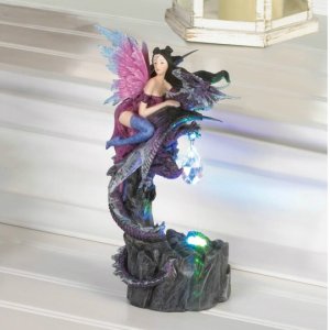 Dragon 10018844 Fairy And Dragon Figurine With Crystal And Light