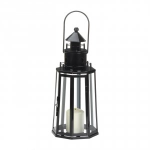 Gallery 10019089 Metal Lighthouse Candle Lantern - Black