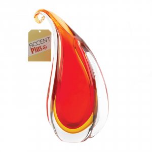 Accent 10019072 Teardrop Art Glass Vase With Curl - Red