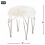 Accent 10019064 Silver Geometric Vanity Stool With White Faux Fur