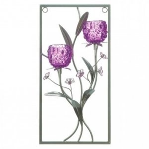 Accent 10018916 Purple Flower Rectangular Wall Sconce - Two Candles