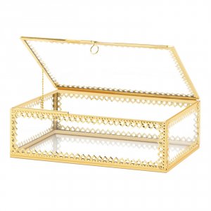 Accent 10018953 Glass Jewelry Box With Gold Frame