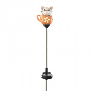 Summerfield 10019112 Solar Lighted Garden Stake - Kitten In A Tea Cup