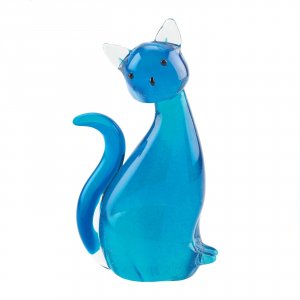 Accent 10019075 Art Glass Figurine - Blue Cat