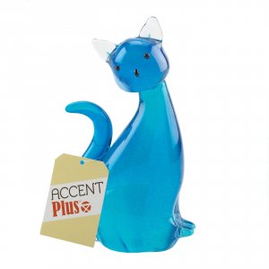 Accent 10019075 Art Glass Figurine - Blue Cat