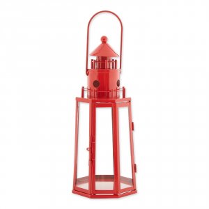 Gallery 10019086 Metal Lighthouse Candle Lantern - Red