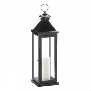 Gallery 10019025 Glossy Black Metal Candle Lantern - 20.5 Inches