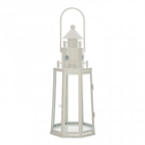 Gallery 10019088 Metal Lighthouse Candle Lantern - White