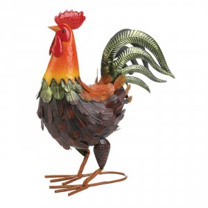 Summerfield 10019092 Colorful Country Rooster Metal Statue