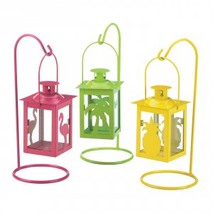 Gallery 10019090 Set Of 3 Tropical Mini Candle Lanterns With Stands