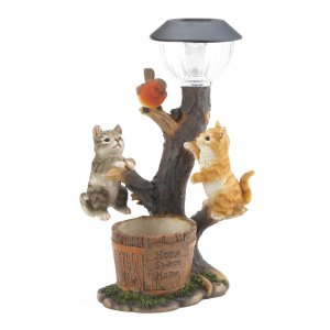 Summerfield 10019084 Climbing Cats With Bird Solar Garden Light With F