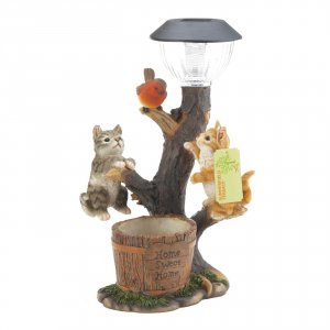 Summerfield 10019084 Climbing Cats With Bird Solar Garden Light With F