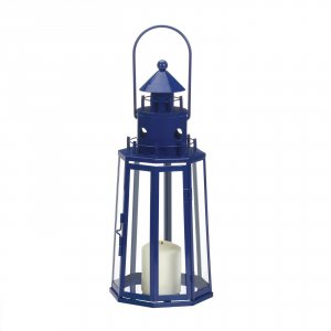 Gallery 10019087 Metal Lighthouse Candle Lantern - Dark Blue