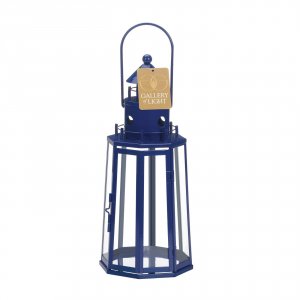 Gallery 10019087 Metal Lighthouse Candle Lantern - Dark Blue