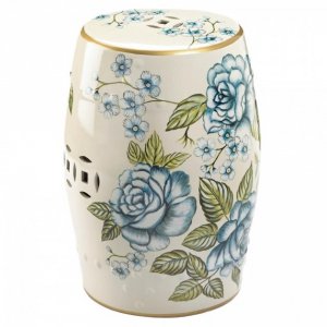 Accent 10019059 Romantic Floral Decorative Ceramic Stool