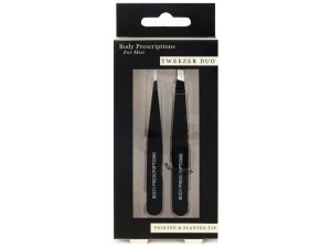 Bulk HC541 Body Prescriptions 2 Pack Black Soft Touch Tweezer Set