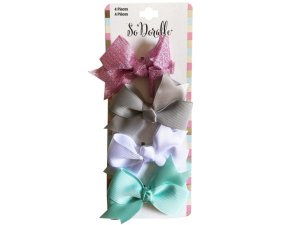 Bulk KA844 Multi-color 4 Piece Grosgrain Bows With Satin Knot Nose Cli