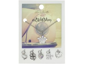 Bulk GW883 Silver Crown Charm Necklace With Multiple Charms