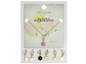 Bulk GW891 Pink Coin Charm Necklace With Multiple Charms