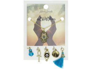 Bulk GW863 Blue Hamsa Charm Necklace With Multiple Charms