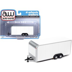 Autoworld AWSP072A 4-wheel Enclosed Car Trailer White 164 Diecast Mode