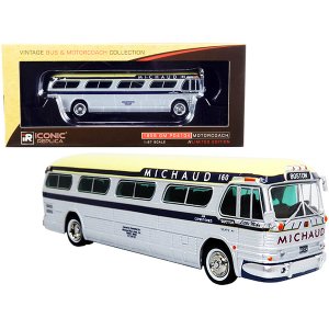 Iconic 87-0303 1959 Gm Pd4104 Motorcoach Bus Boston Michaud Lines Silv