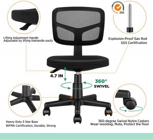 Molents B08-56101700 Armless Task Office Chair,small Desk Chair With M