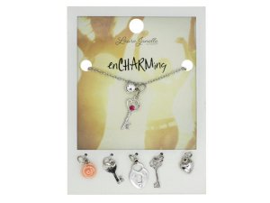 Bulk GW877 Silver Key Charm Necklace With Multiple Charms