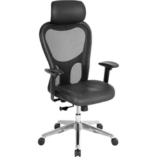 Lorell LLR 85035 High Back Executive Chair - Black Leather Seat - Alum