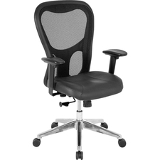 Lorell LLR 85036 Mid Back Executive Chair - Black Leather Seat - Alumi