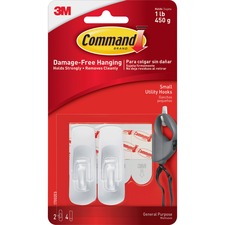 3m MMM 17002 Command Utility Hooks - 2 Small Hook - 1 Lb (453.6 G) Cap