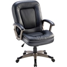 Lorell LLR 69519 Mid-back Management Chair - Black Leather Seat - 5-st